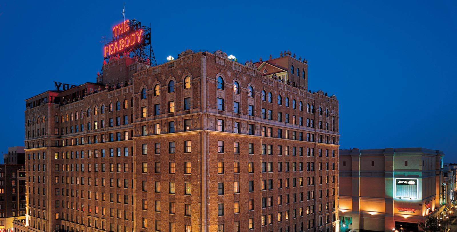 Image of Hotel Exterior The Peabody Memphis, 1869, Member of Historic Hotels of America, in Memphis, Tennessee, Special Offers, Discounted Rates, Families, Romantic Escape, Honeymoons, Anniversaries, Reunions