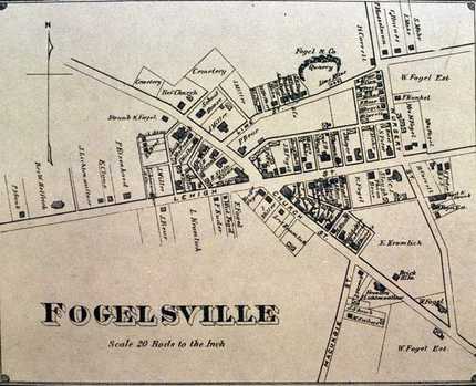Historical Map of Fogelsville, Glasbern, 1870, Historic Hotels of America, in Fogelsville, Pennsylvania.