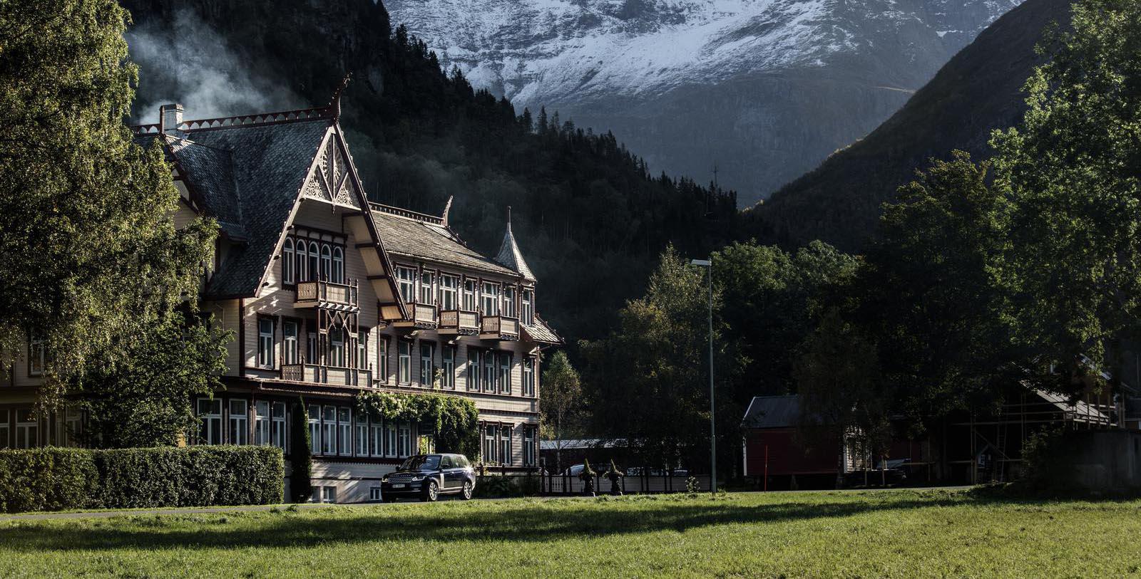 Image of Exterior & Mountains, Hotel Union Øye, Norangsfjorden, Norway, 1891, Member of Historic Hotels Worldwide, Special Offers, Discounted Rates, Families, Romantic Escape, Honeymoons, Anniversaries, Reunions