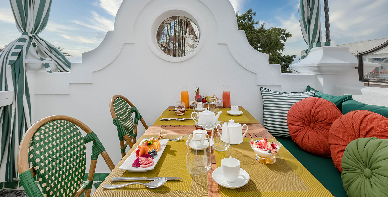 Image of breakfast served at San Lucus Terrace at Hotel Claude Marbella, 17th century, a Member of Historic Hotels Worldwide in Marbella, Spain