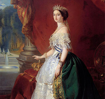 The original portrait of Empress Eugénie in Court Dress by Franz Xaver Winterhalter was the first official portrait made by the artist for Eugénie. It was painted around 1853