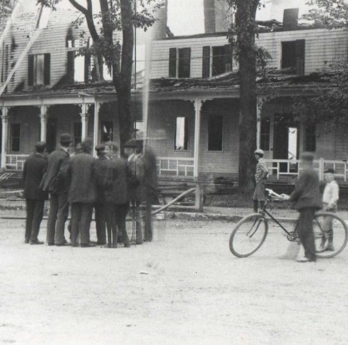 Historical Image of Exterior with People Standing in Foreground, The Red Lion Inn, 1773, Member of Historic Hotels of America, in Stockbridge, Massachusetts.