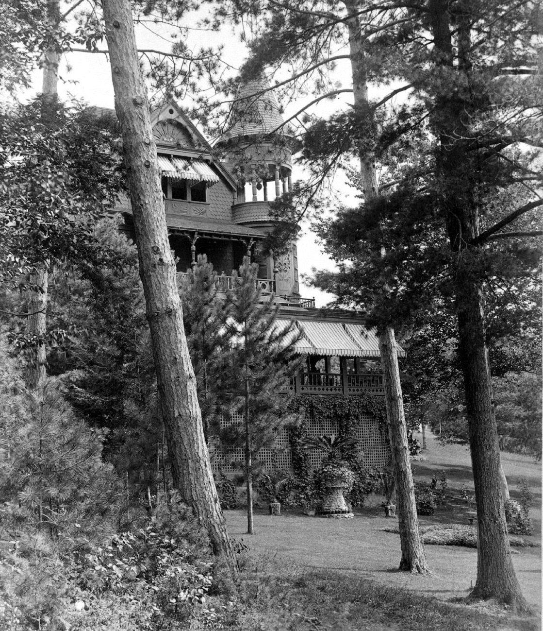 Historical Image of Exterior with Gardens, The Sagamore Resort, Historic Hotels of America, in Bolton Landing, New York.