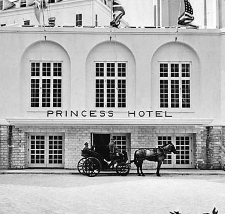 Historical Image of Front Entrance Circa 1940s, Hamilton Princess & Beach Club -A Fairmont Managed Hotel, 1885, Member of Historic Hotels Worldwide, in Hamilton, Bermuda.