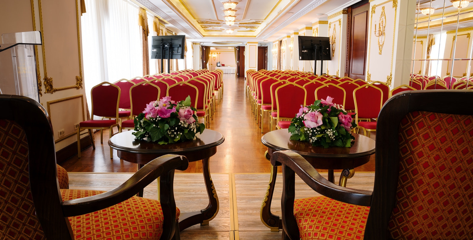 Image of Meeting Room Cocktail Tables, Hotel Moskva, Belgrade, Sebia, 1908, Member of Historic Hotels Worldwide, Special Occasions