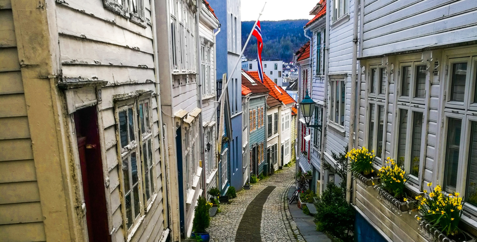 Image of a neighborhood alleyway near Opus XVI, 1876, a Member of Historic Hotels Worldwide since 2023, in Bergen, Norway