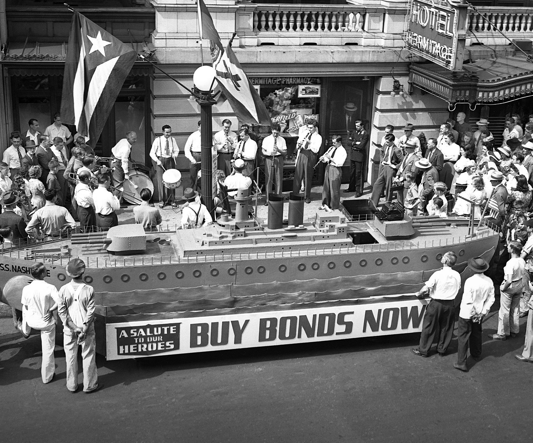 Historical Image of War Bond Drive Near The Hermitage Hotel, 1910, Member of Historic Hotels of America, in Nashville, Tennessee.