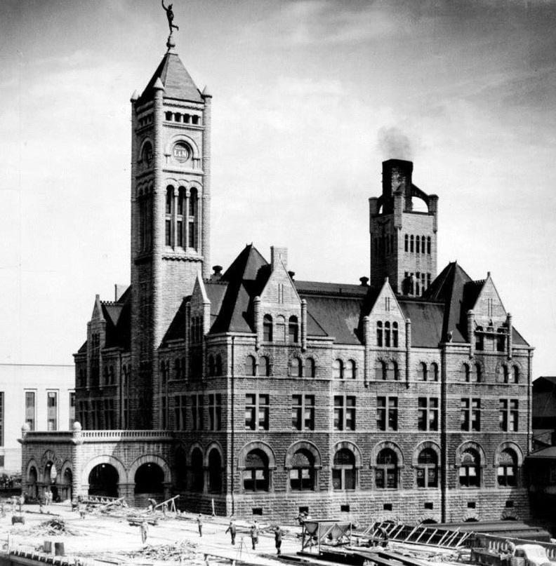 Historical Image of Exterior Construction, The Union Station Nashville Yards, 1900, Member of Historic Hotels of America, in Nashville, Tennessee.