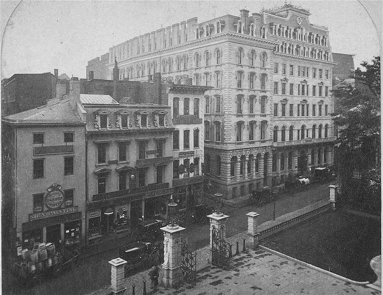 Historical Image of Exterior Street View, Omni Parker House Boston, 1855, Member of Historic Hotels of America, in Boston, Massachusetts.
