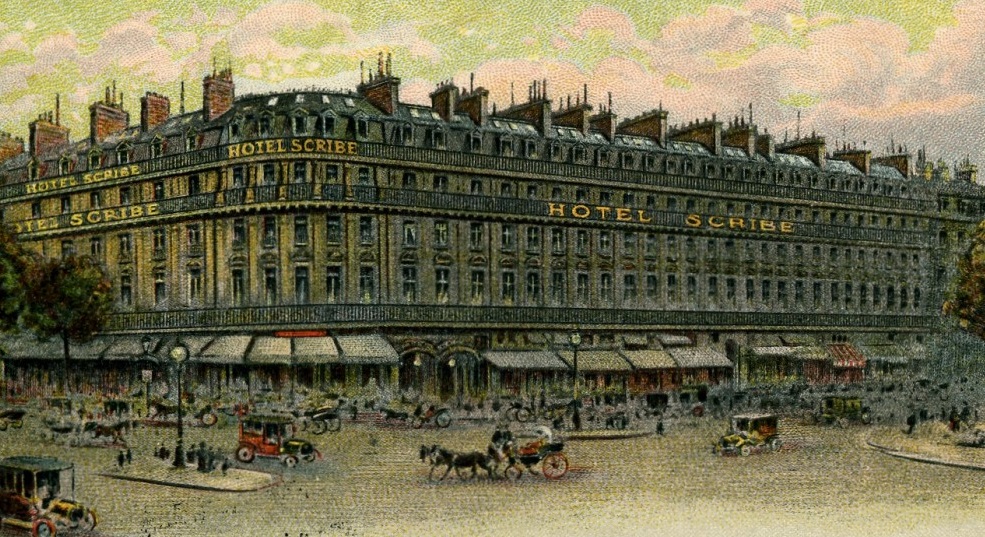 Historical Drawing of Exterior Street View, Hôtel Scribe Paris Opera by Sofitel, 1861, Member of Historic Hotels Worldwide, in Paris, France