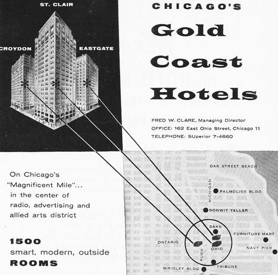 Historical Image of Advertisement for Gold Coast Hotels, 21c Museum Hotel Chicago by MGallery, 1927, Member of Historic Hotels of America, in Chicago, Illinois.
