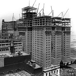 Historical Image of Exterior Under Construction, Hilton Chicago, 1927, Member of Historic Hotels of America, in Chicago, Illinois.