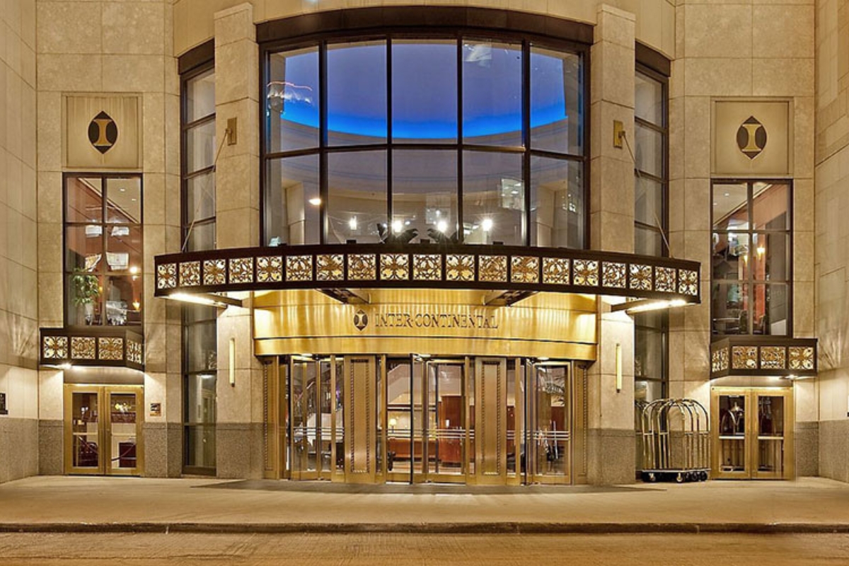 Image of Exterior at Night, InterContinental Chicago Magnificent Mile in Chicago, Illinois, 1929, Member of Historic Hotels of America, Special Offers, Discounted Rates, Families, Romantic Escape, Honeymoons, Anniversaries, Reunions
