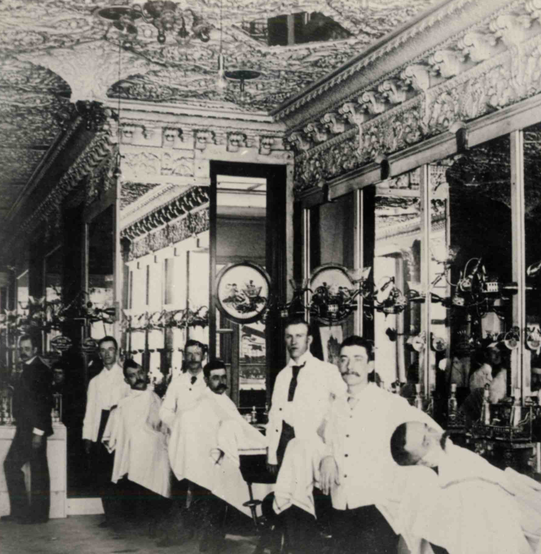 Historical Image of Barber Shop, Palmer House, A Hilton Hotel, 1871, Member of Historic Hotels of America, in Chicago, Illinois.