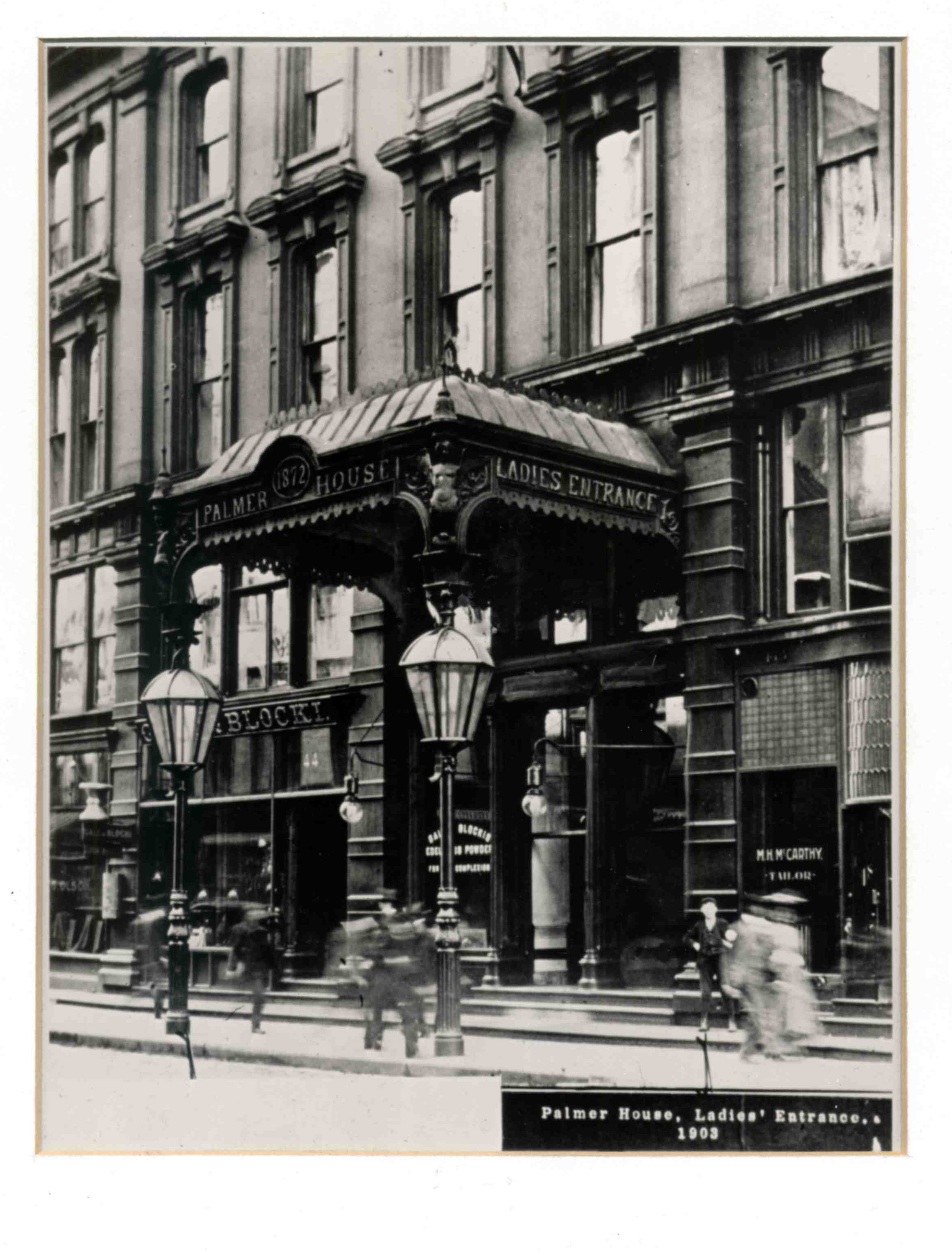 Historical Image of Exterior Front Entrance, Palmer House, A Hilton Hotel, 1871, Member of Historic Hotels of America, in Chicago, Illinois.