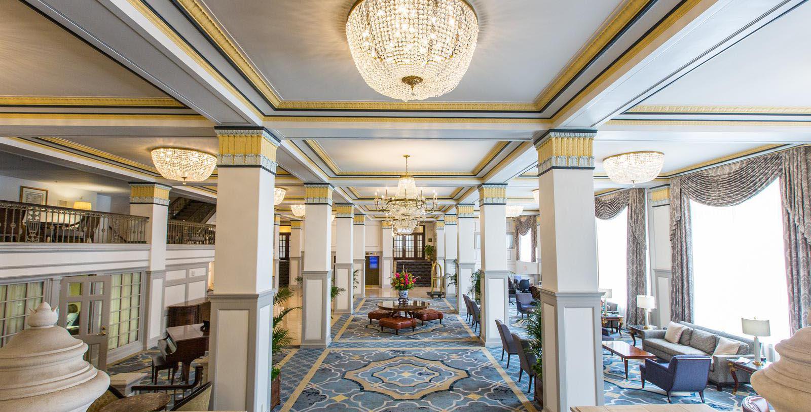 Image of interior lobby of the Francis Marion Hotel in Charleston, South Carolina.