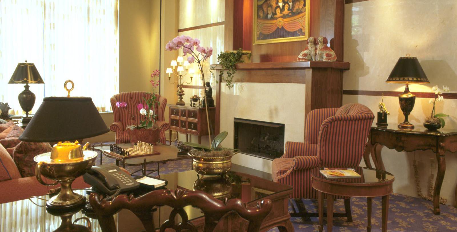 Image of Seating Area with Fireplace The Cincinnatian Hotel, 1882, Member of Historic Hotels of America, in Cincinnati, Ohio, Explore