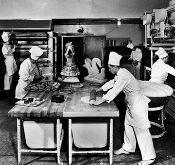Historical Image of Pastry Kitchen, Hilton Cincinnati Netherland Plaza in Cincinnati, Ohio.