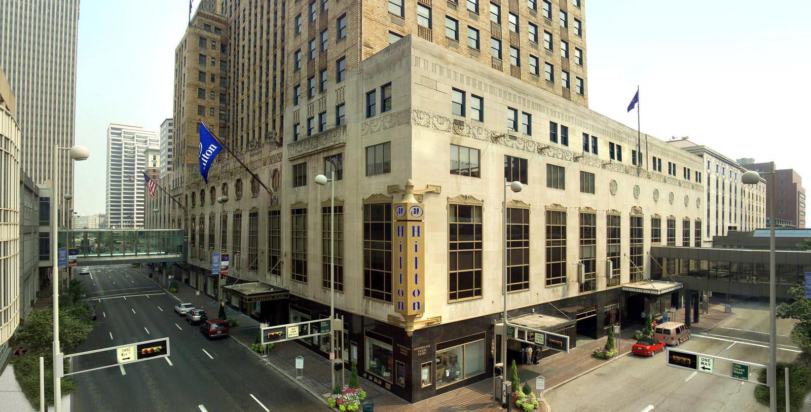 Image of hotel exterior Hilton Cincinnati Netherland Plaza, 1931, Member of Historic Hotels of America, in Cincinnati, Ohio,Special Offers, Discounted Rates, Families, Romantic Escape, Honeymoons, Anniversaries, Reunions