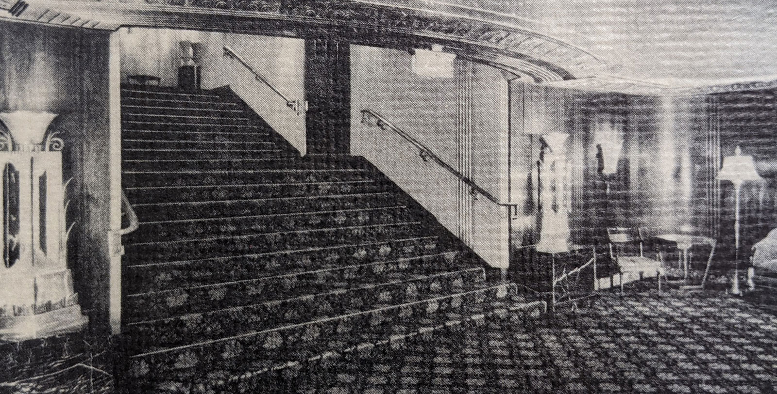 Historic image of hotel staircase at Hilton Cincinnati Netherland Plaza, 1931, Member of Historic Hotels of America, in Cincinnati, Ohio,Discover