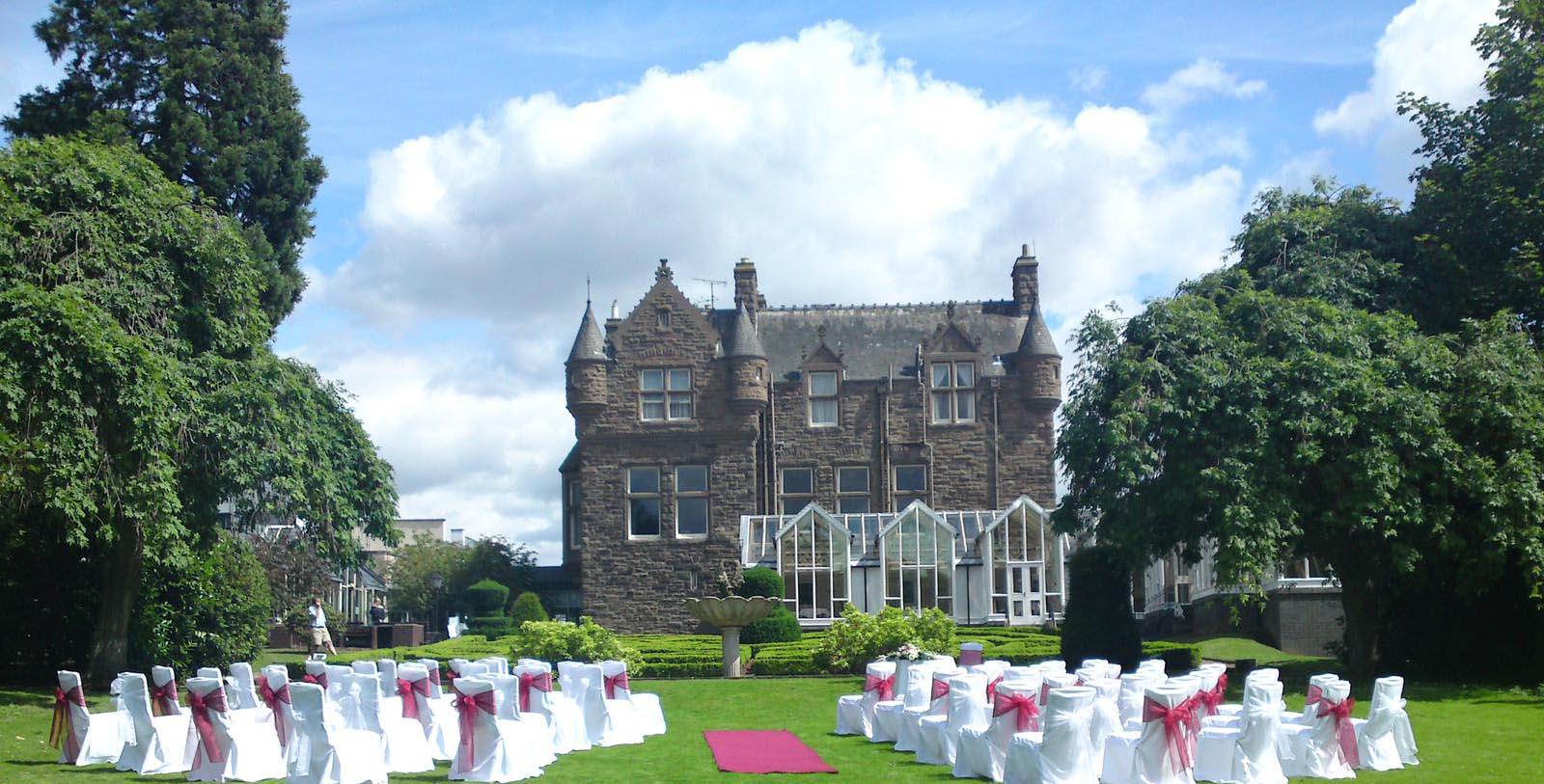 Image of wedding ceremony set up on hotel grounds DoubleTree by Hilton Dundee, 1870, Member of Historic Hotels Worldwide, in Dundee, Scotland, Special Occasions
