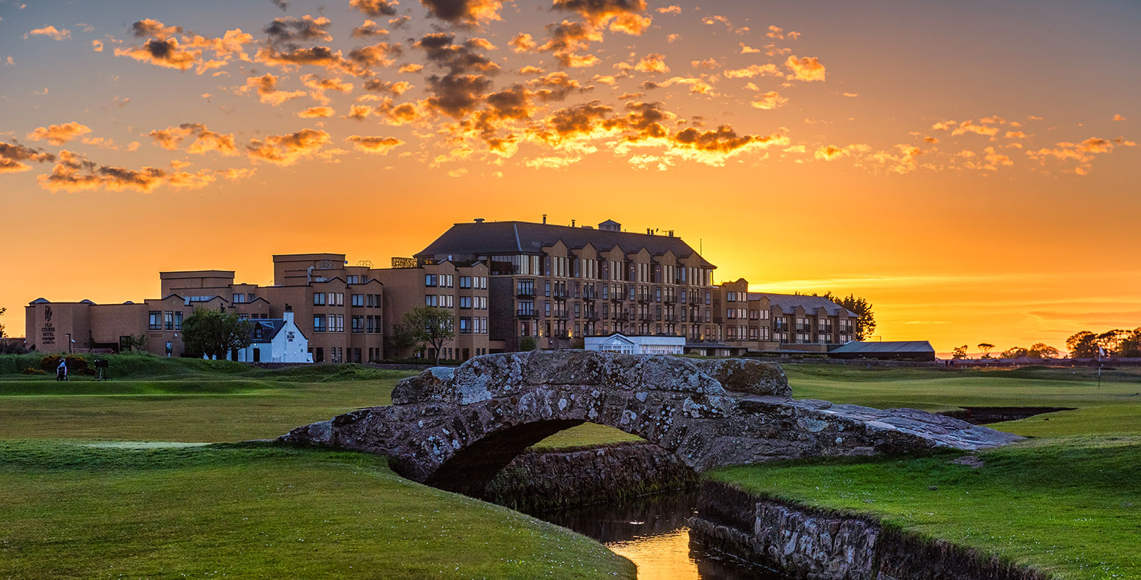 Image of Hotel Exterior at Sunset, Old Course Hotel, Golf Resort & Spa, 15th Century, Member of Historic Hotels Worldwide, in St. Andrews, Scotland, Overview