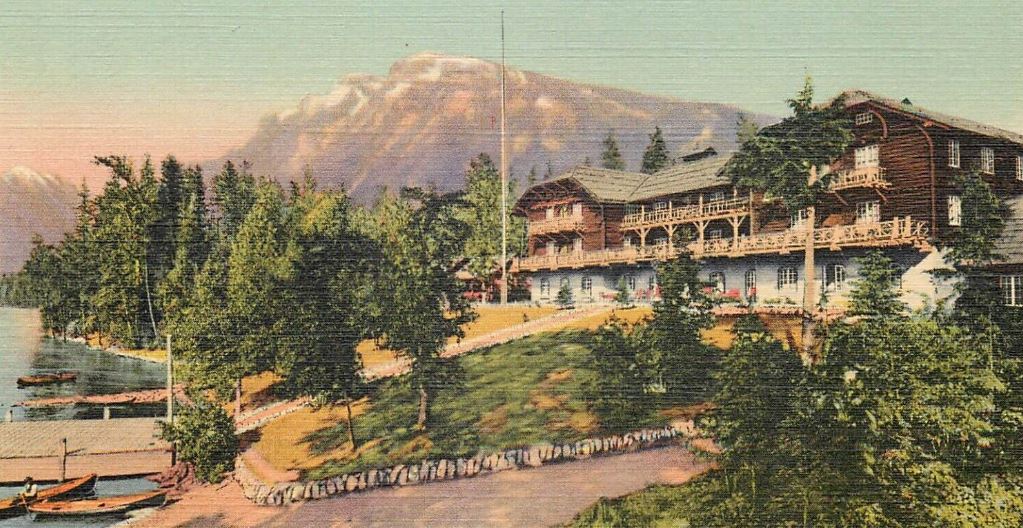 Historical Image of Exterior and Glacier National Park, Lake McDonald Lodge, 1914, Member of Historic Hotels of America, in Glacier National Park, Montana, History.