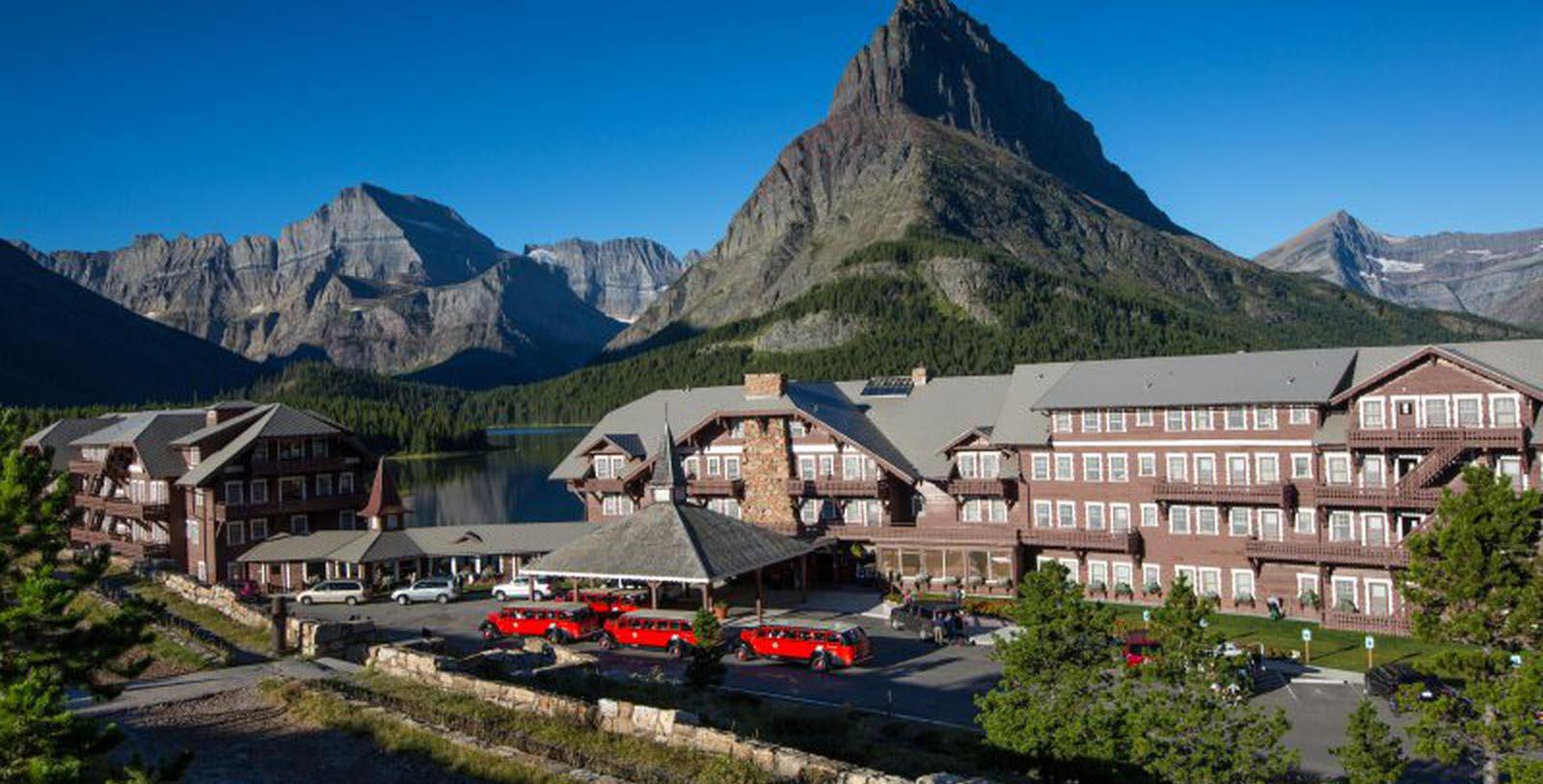 Image of Exterior and Landscape, Lake McDonald Lodge in Glacier National Park, Montana, 1914, Member of Historic Hotels of America, Overview