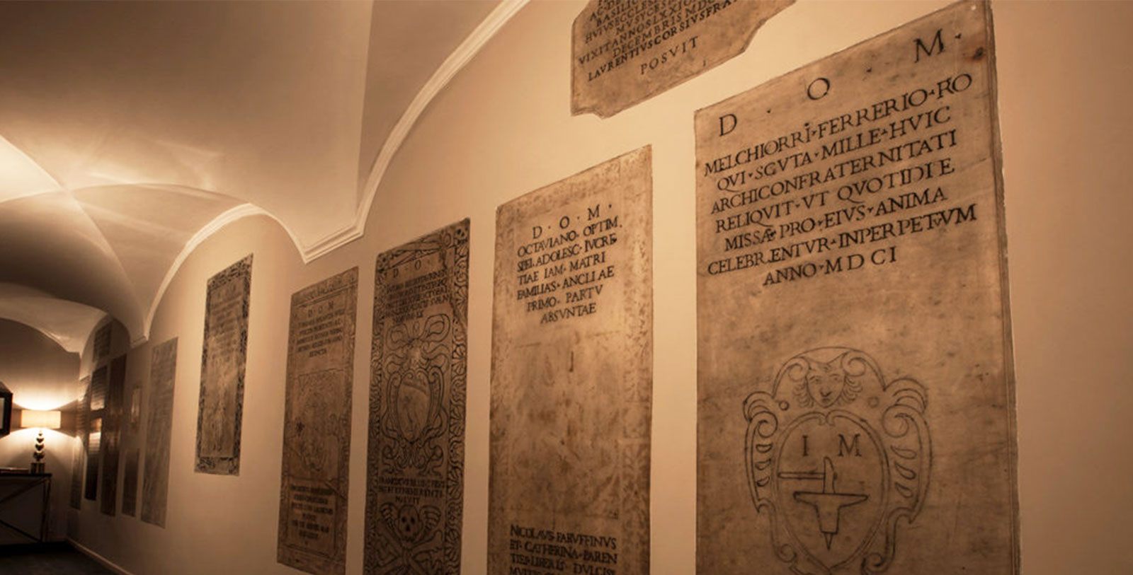 Image of Latin Inscriptions in the Hotel's Hallway, DOM Hotel, 1600, Member of Historic Hotels Worldwide, Rome, Italy, History