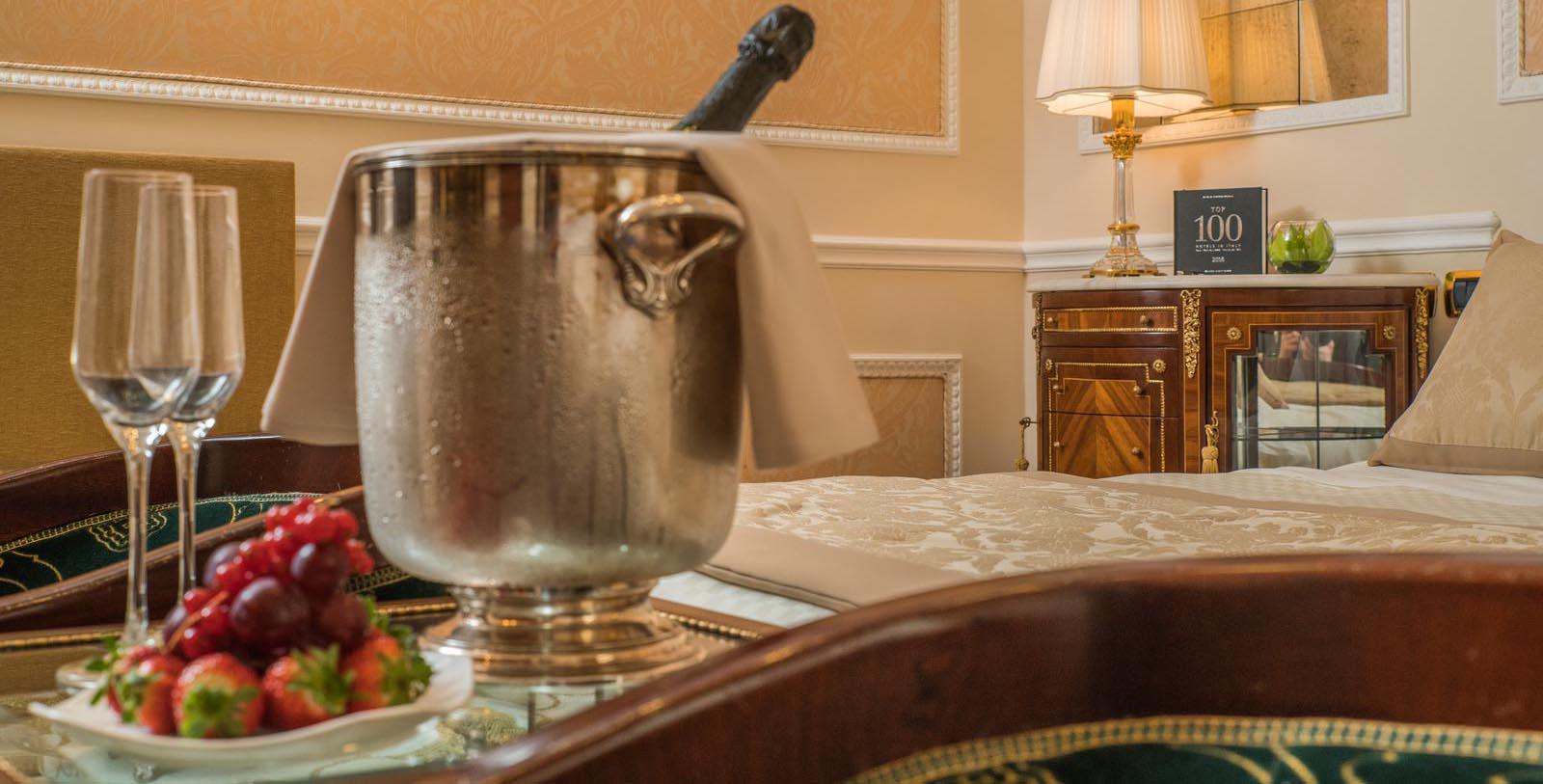 Image of champagne chilling in guestroom Bernini Palace Hotel, 1500, Member of Historic Hotels Worldwide, in Florence, Italy, Location Map