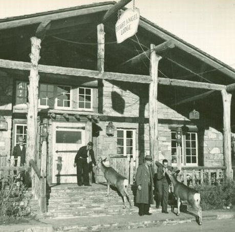 Historical Image of Exterior, Bright Angel Lodge & Cabins, 1890, Member of Historic Hotels of America, in Grand Canyon Village, Arizona.