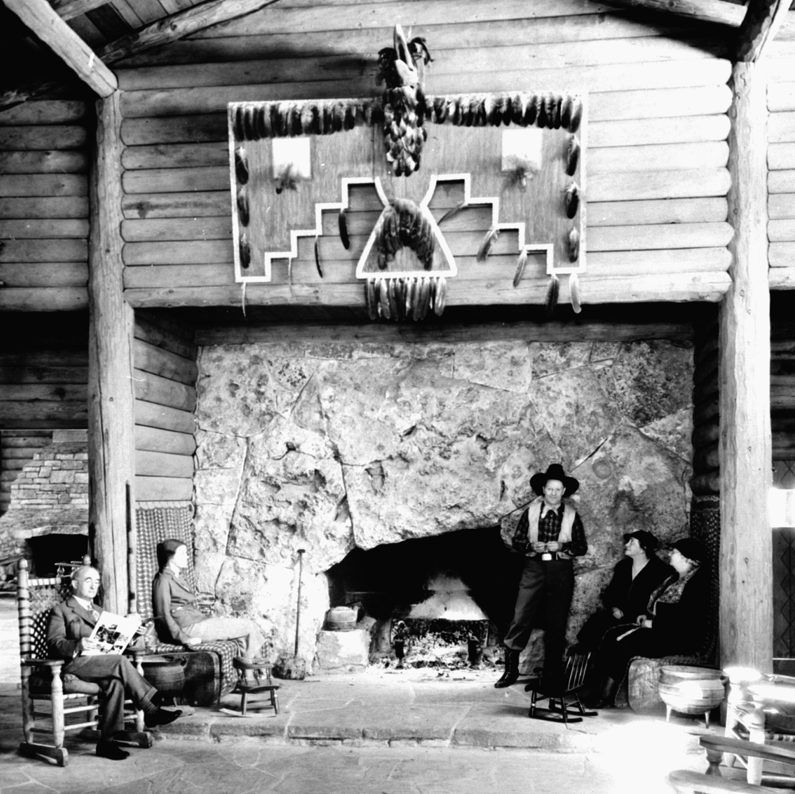 Historical Image of Interior Lodge, Bright Angel Lodge & Cabins, 1890, Member of Historic Hotels of America, in rand Canyon Village, Arizona.