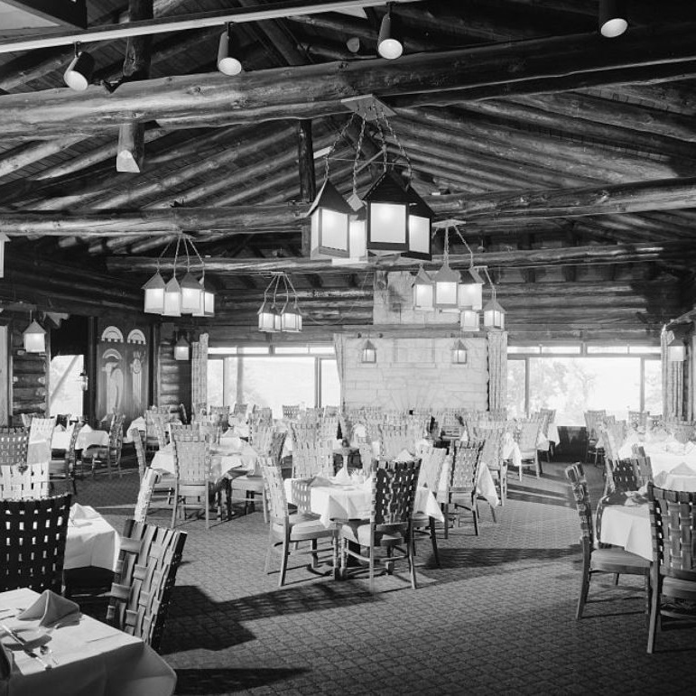 Historical Image of Dining Room, El Tovar Hotel, 1905, Member of Historic Hotels of America, in Grand Canyon, Arizona.