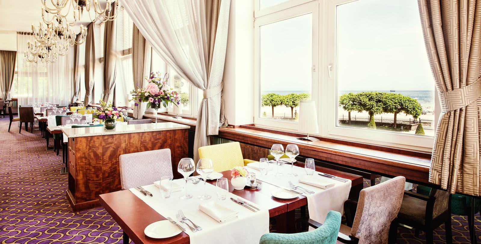 Image of Dining Room at Art Deco Restaurant at Sofitel Grand Sopot, 1927, Member of Historic Hotels Worldwide, in Sopot, Poland, Taste