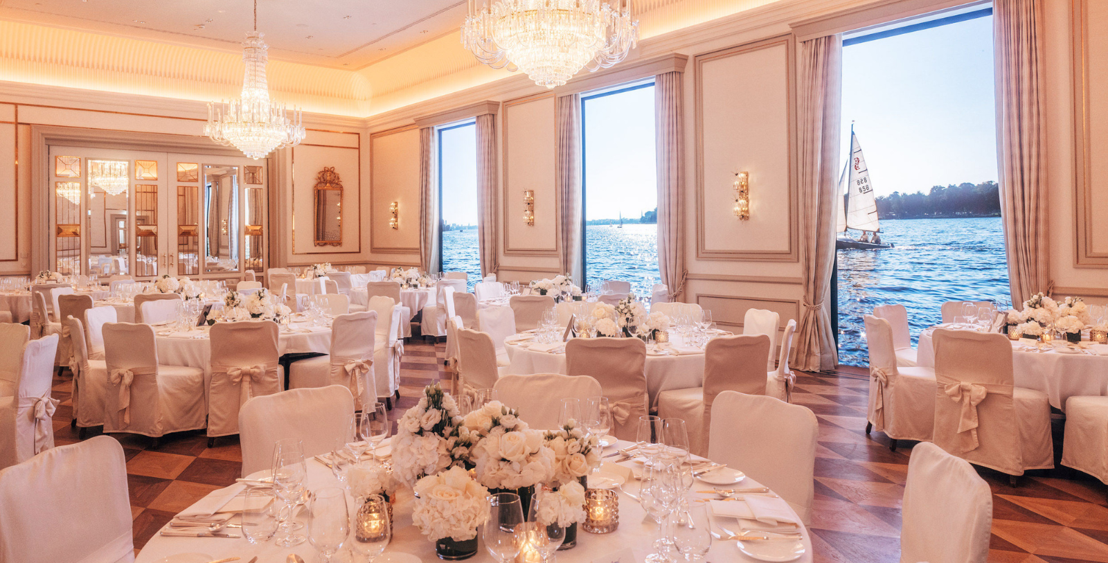 Image of function room set up for special event at Fairmont Hotel Vier Jahreszeiten, 1897, a Member of Historic Hotels Worldwide since 2023 in Hamburg, Germany