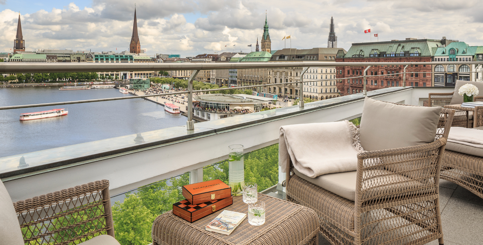 Image of view from terrace of Fairmont Hotel Vier Jahreszeiten, 1897, a Member of Historic Hotels Worldwide since 2023 in Hamburg, Germany