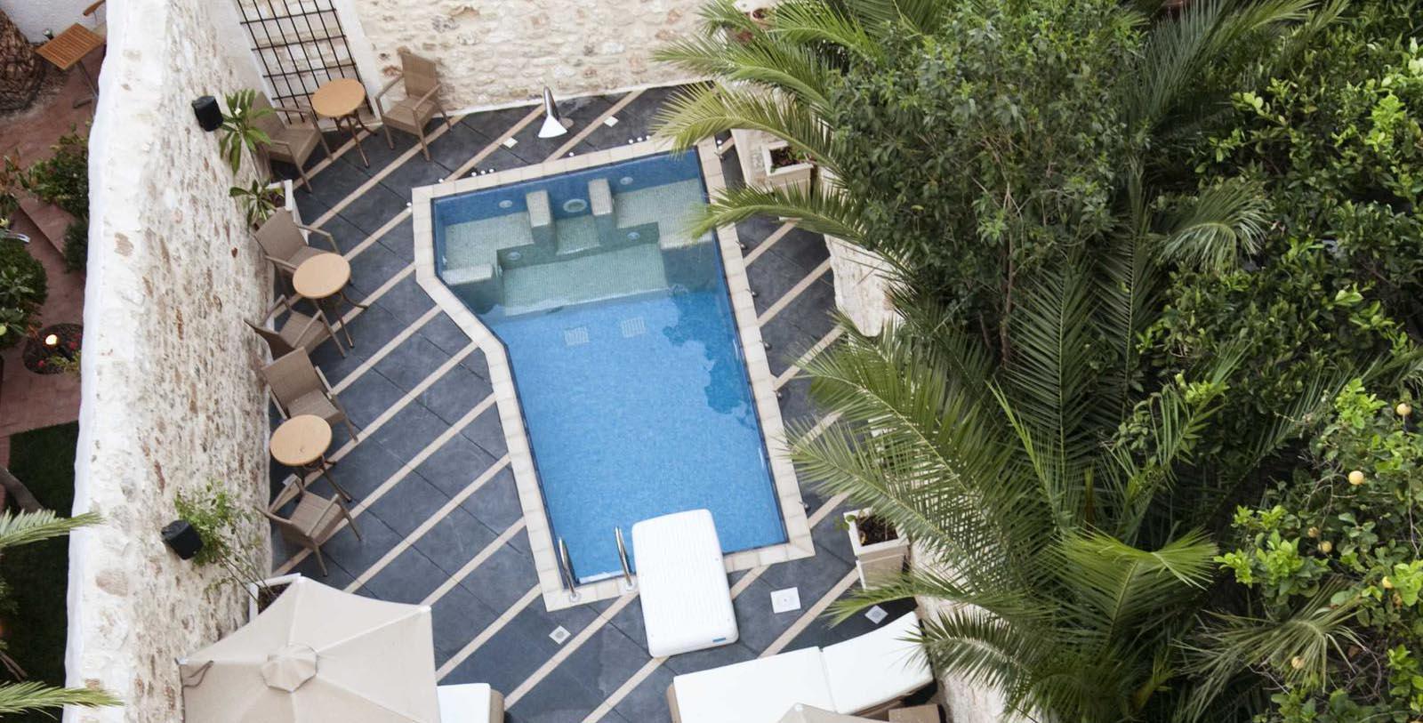 Image of aerial view of outdoor pool Antica Dimora Suites, 1820, Member of Historic Hotels Worldwide, in Crete, Greece, Explore