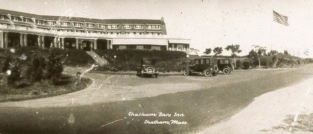 Historical Image of Exterior with Vintage Automobiles, Chatham Bars Inn, 1914, Member of Historic Hotels of America, in Chatham, Massachusetts.