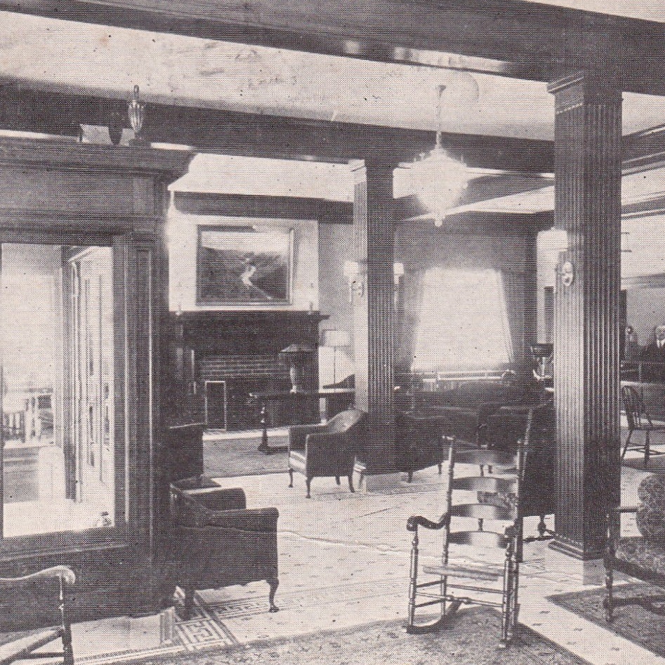 Historical Image of Lobby, Penn Wells Hotel, 1869, Member of Historic Hotels of America, in Wellsboro, Pennsylvania.