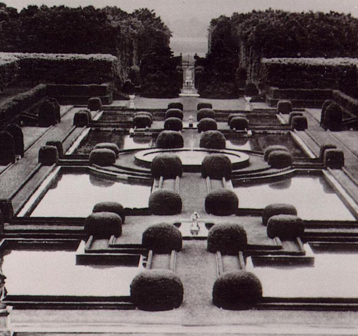 Historical Image of Formal Gardens of OHEKA CASTLE, 1915, Member of Historic Hotels of America, in Huntington, New York.