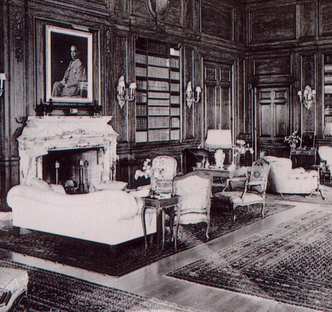 Historical Image of Formal Library of OHEKA CASTLE, 1915, Member of Historic Hotels of America, in Huntington, New York.