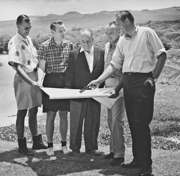 Historical Image of Exterior Under Development, Mauna Kea Beach Hotel, 1964, Member of Historic Hotels of America, in Kohala Coast, Hawaii.