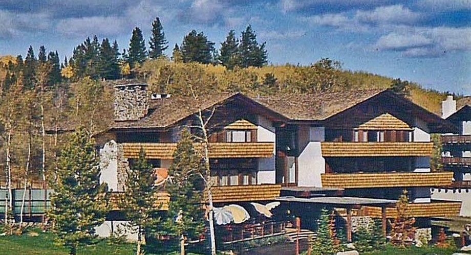 Historical Image of Exterior, Alpenhof Lodge, 1965, Member of Historic Hotels of America, in Teton Village, Wyoming.