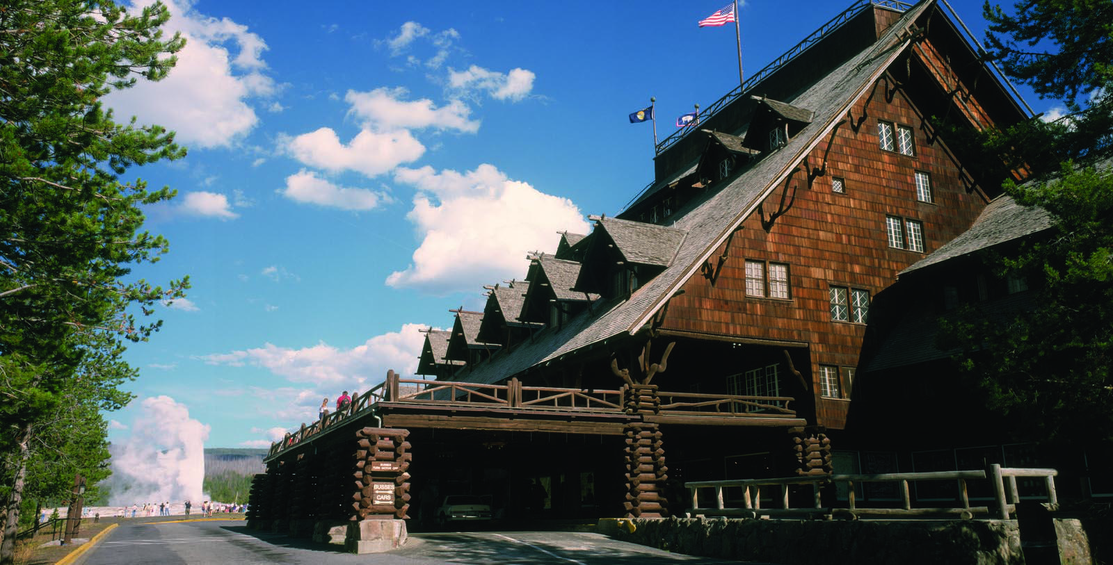 Image of Image of Exterior & Old Faithful, Old Faithful Inn, Yellowstone National Park, Wyoming, 1923, Member of Historic Hotels of America, Hot Deals