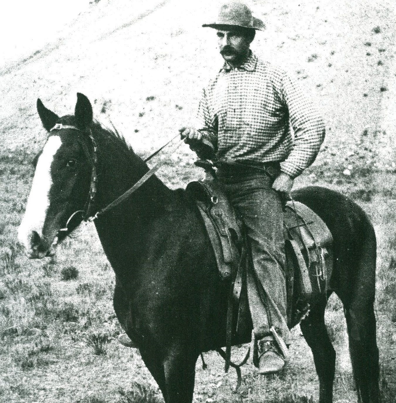 Historical Image of Charles J. Wort on Horseback, The Wort Hotel, 1941, Member of Historic Hotels of America, in Jackson, Wyoming.