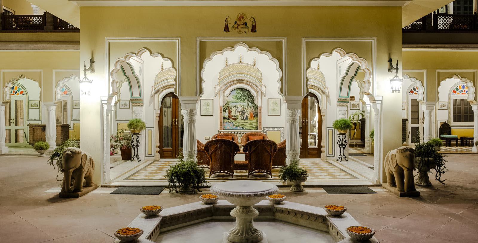 Image of hotel lobby at Alsisar Haveli, 1892, Member of Historic Hotels Worldwide, in Jaipur, India, Discover