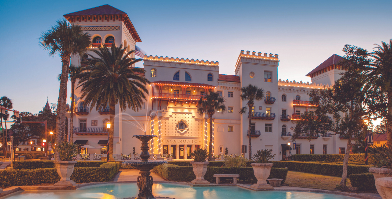 Image of hotel exterior in the evening at Casa Monica Resort & Spa, 1888, Member of Historic Hotels of America, in St. Augustine, Florida, Overview