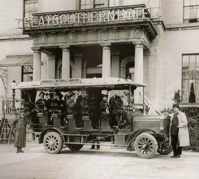 HIstorical Image of Exterior with Vintage Bus, Great Southern Killarney, 1854, Member of Historic Hotels Worldwide, in Killarney, County Kerry, Ireland.
