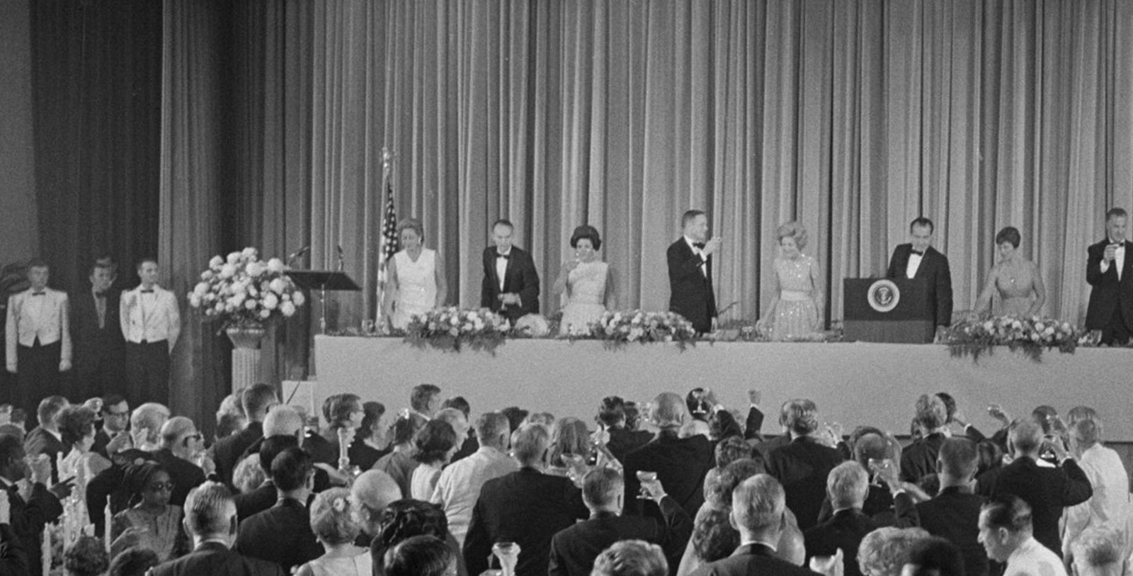 Historical Image of Apollo 11 Crew and President Richard Nixon at the Dinner of the Century celebrating the successful Apollo 11 Mission, Fairmont Century Plaza, 1961, Member of Historic Hotels of America, in Los Angeles, California, History