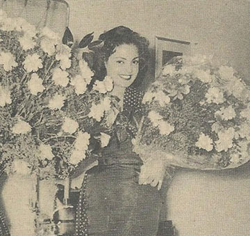 Historical image of Spanish actress Carmen Sevilla at the Hotel Britania Art Deco in 1954. She was in Lisbon for the presentation of her film "Violetas Imperiais."
